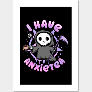 I have Anxiety - Creepy Cute kawaii Reaper T-Shirt Posters and Art